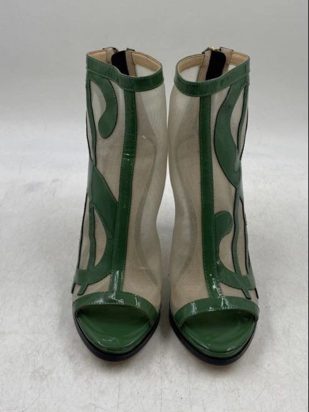 Katy Perry Green Mesh Peep-Toe Heeled Ankle Booties - Picture 3 of 8
